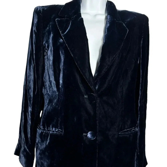 luisa spagnoli Velvet blazer vintage classic size 44 US size Medium dark blue - Picture 7 of 13